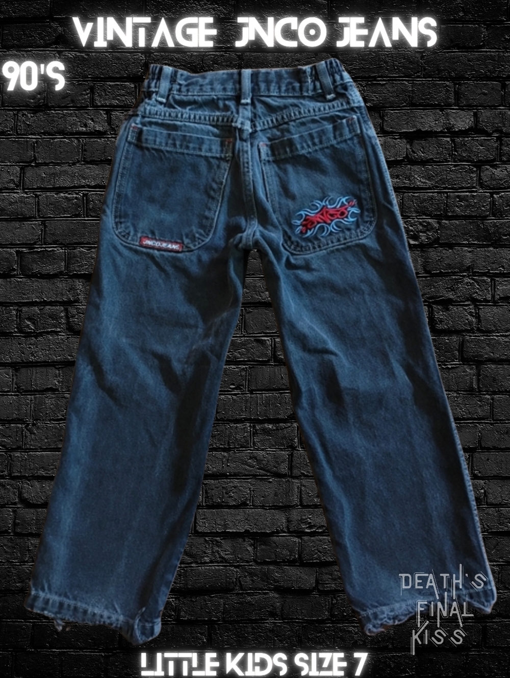 RARE 90s vintage black JNCO heavy duty skater jeans wide legged baggy punk sz 7